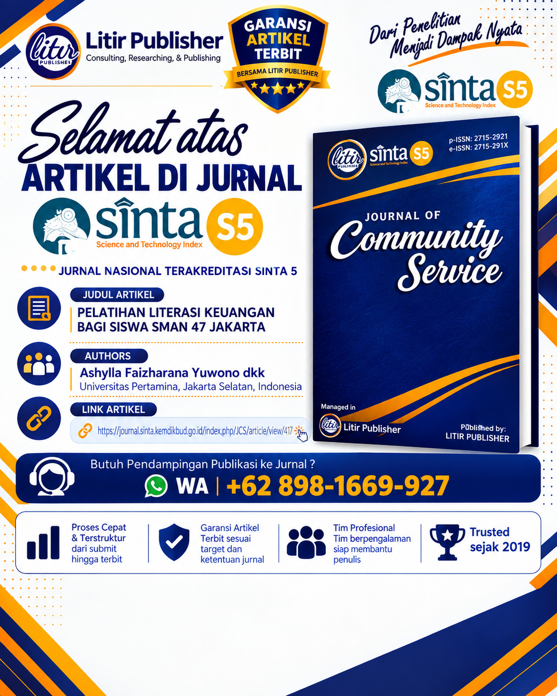 Selamat atas TERBITNYA Artikel di JURNAL SINTA 4